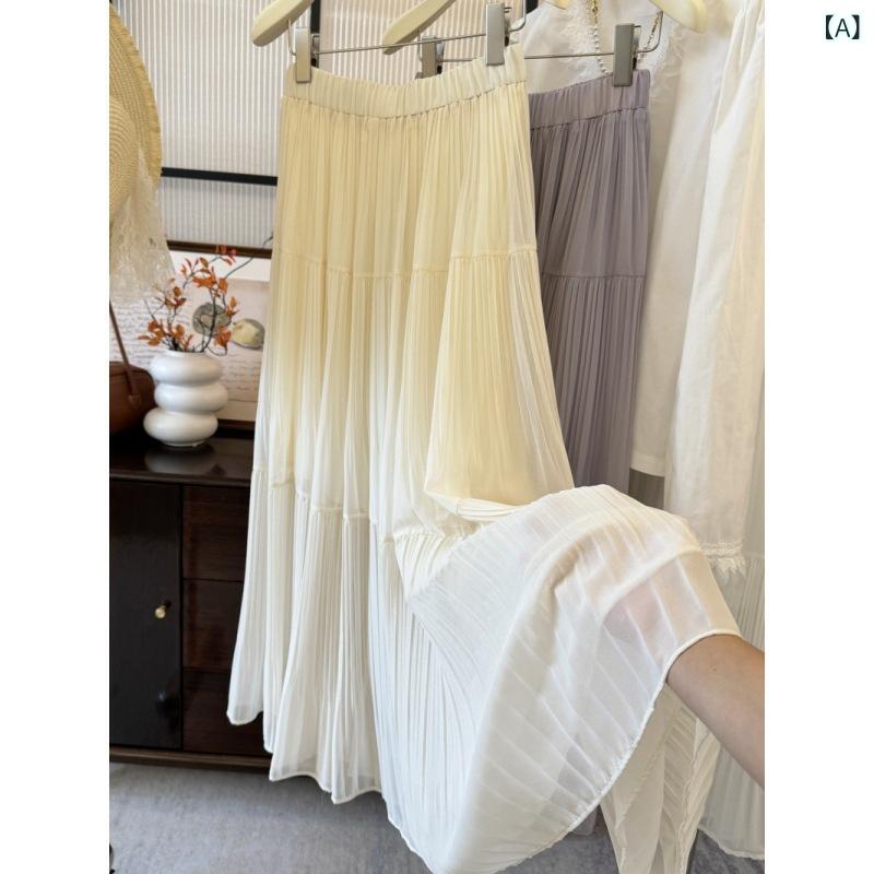 プリーツスカート ロング レディース ハイウエスト シフォン スカート 上品 エレガント 高見え きれいめ 大人 通勤 オフィス フォーマル 無地 黒 白 グレー 大きいサイズ 体型カバー 美脚ライン マキシスカート