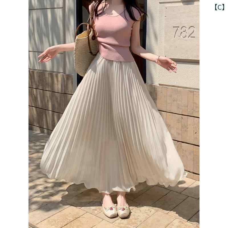 プリーツスカート ロング レディース ハイウエスト シフォン スカート 上品 エレガント 高見え きれいめ 大人 通勤 オフィス フォーマル 無地 黒 白 グレー 大きいサイズ 体型カバー 美脚ライン マキシスカート