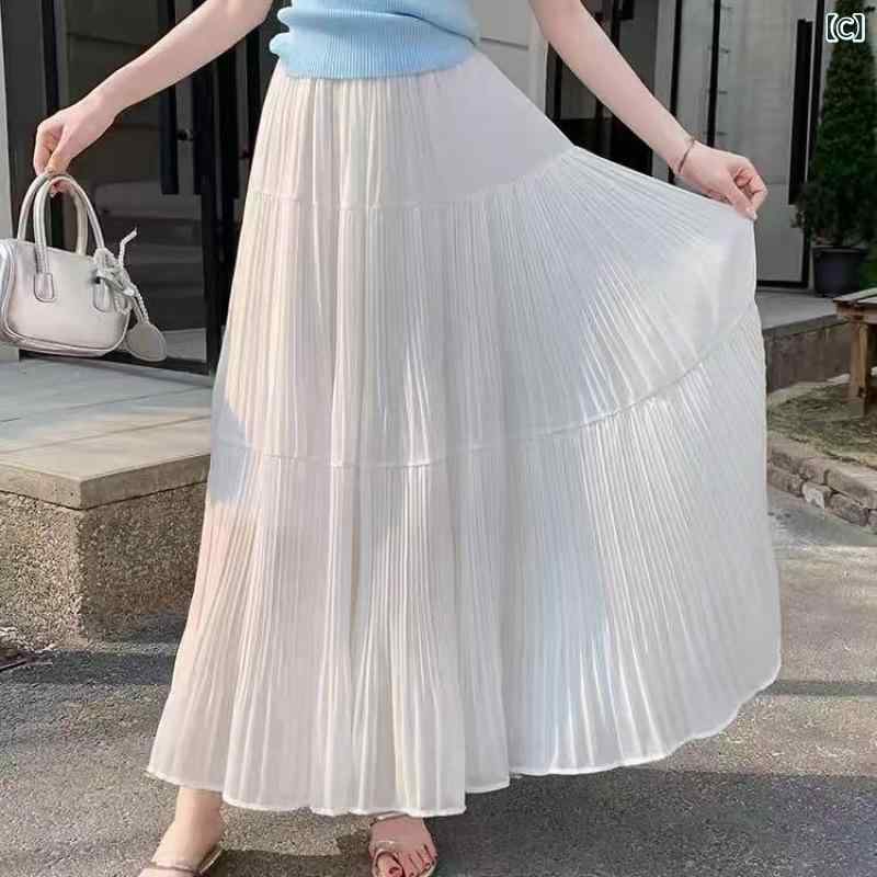プリーツスカート ロング レディース シフォン スカート ハイウエスト 着痩せ ウエストゴム 無地 黒 白 春 夏 秋 冬 マキシスカート 体型カバー 大きいサイズ きれいめ おしゃれ 通勤 オフィス カジュアル フレアスカート ウエストゴム シンプル