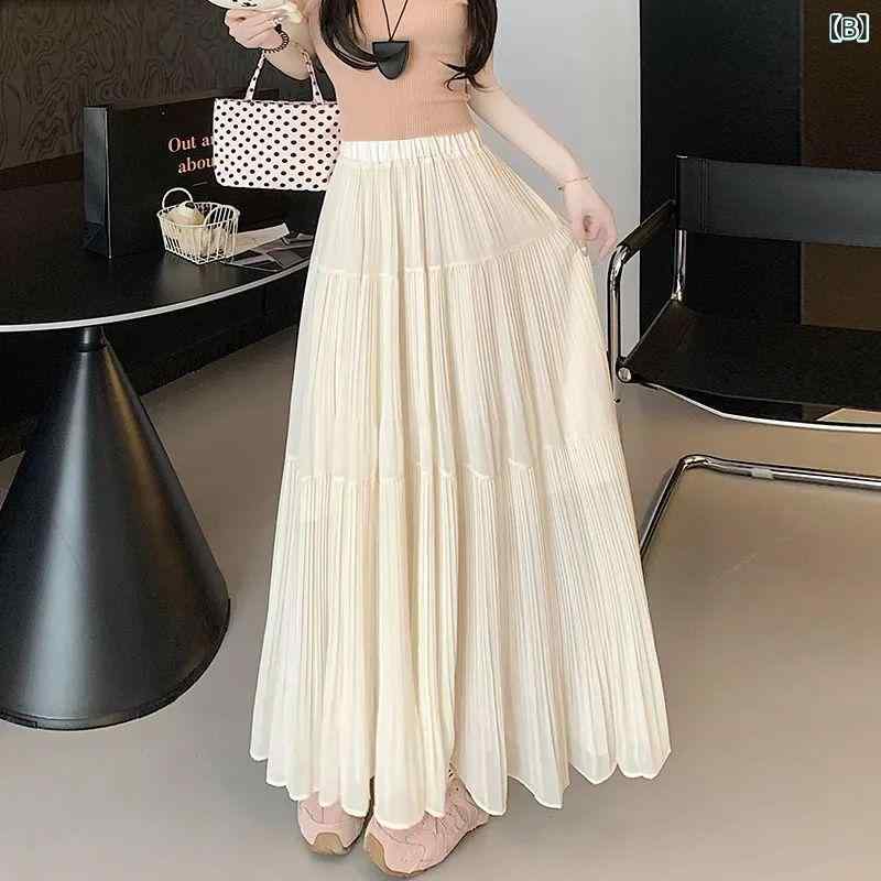 プリーツスカート ロング レディース シフォン スカート ハイウエスト 着痩せ ウエストゴム 無地 黒 白 春 夏 秋 冬 マキシスカート 体型カバー 大きいサイズ きれいめ おしゃれ 通勤 オフィス カジュアル フレアスカート ウエストゴム シンプル