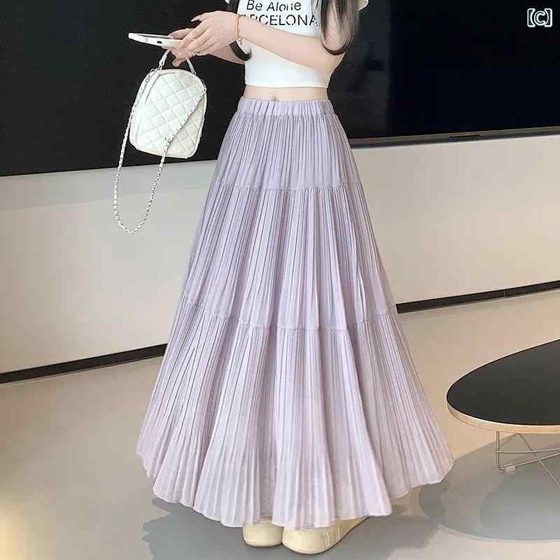 プリーツスカート ロング レディース シフォン スカート ハイウエスト 着痩せ ウエストゴム 無地 黒 白 春 夏 秋 冬 マキシスカート 体型カバー 大きいサイズ きれいめ おしゃれ 通勤 オフィス カジュアル フレアスカート ウエストゴム シンプル