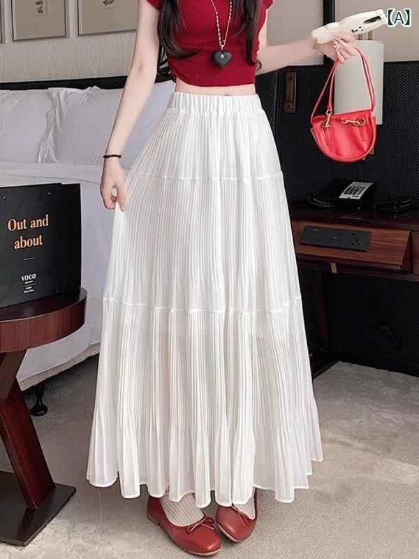 プリーツスカート ロング レディース シフォン スカート ハイウエスト 着痩せ ウエストゴム 無地 黒 白 春 夏 秋 冬 マキシスカート 体型カバー 大きいサイズ きれいめ おしゃれ 通勤 オフィス カジュアル フレアスカート ウエストゴム シンプル