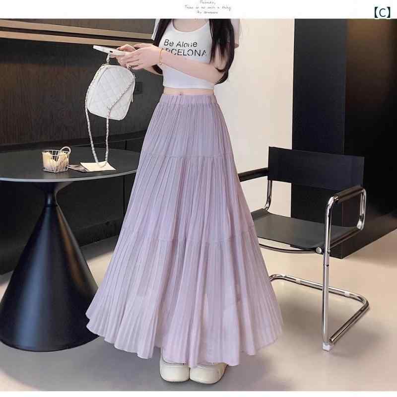 プリーツスカート ロング レディース シフォン スカート ハイウエスト 着痩せ ウエストゴム 無地 黒 白 春 夏 秋 冬 マキシスカート 体型カバー 大きいサイズ きれいめ おしゃれ 通勤 オフィス カジュアル フレアスカート ウエストゴム シンプル