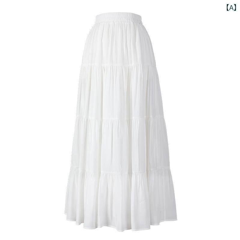 プリーツスカート ロング シフォン レディース ハイウエスト 着痩せ ウエストゴム フレア マキシスカート 透け感 軽やか 無地 黒 白 ベージュ 春 夏 きれいめ 大人可愛い カジュアル 通勤 OL ファッション 体型カバー 大きいサイズ