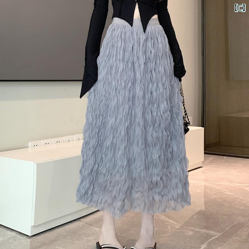 プリーツスカート ロング シフォン レディース ハイウエスト 着痩せ ウエストゴム フレア マキシスカート 透け感 軽やか 無地 黒 白 ベージュ 春 夏 きれいめ 大人可愛い カジュアル 通勤 OL ファッション 体型カバー 大きいサイズ