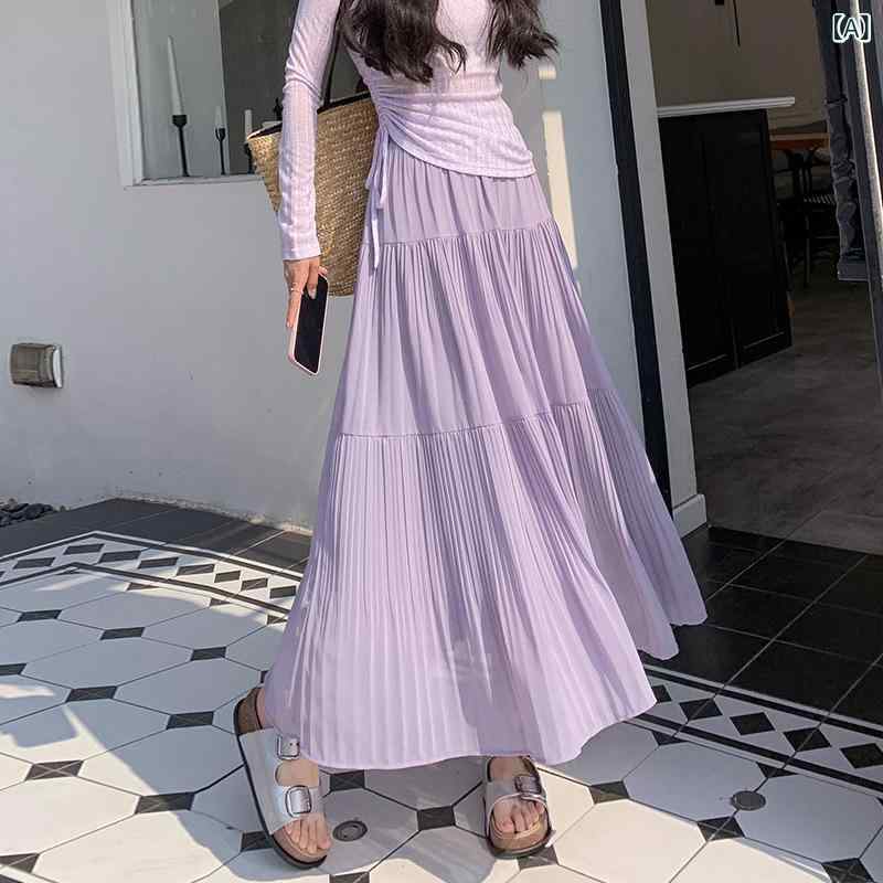 プリーツスカート ロング レディース シフォン スカート ハイウエスト 着痩せ ウエストゴム 無地 黒 白 春 夏 秋 冬 マキシスカート 体型カバー 大きいサイズ きれいめ おしゃれ 通勤 オフィス カジュアル フレアスカート ウエストゴム シンプル