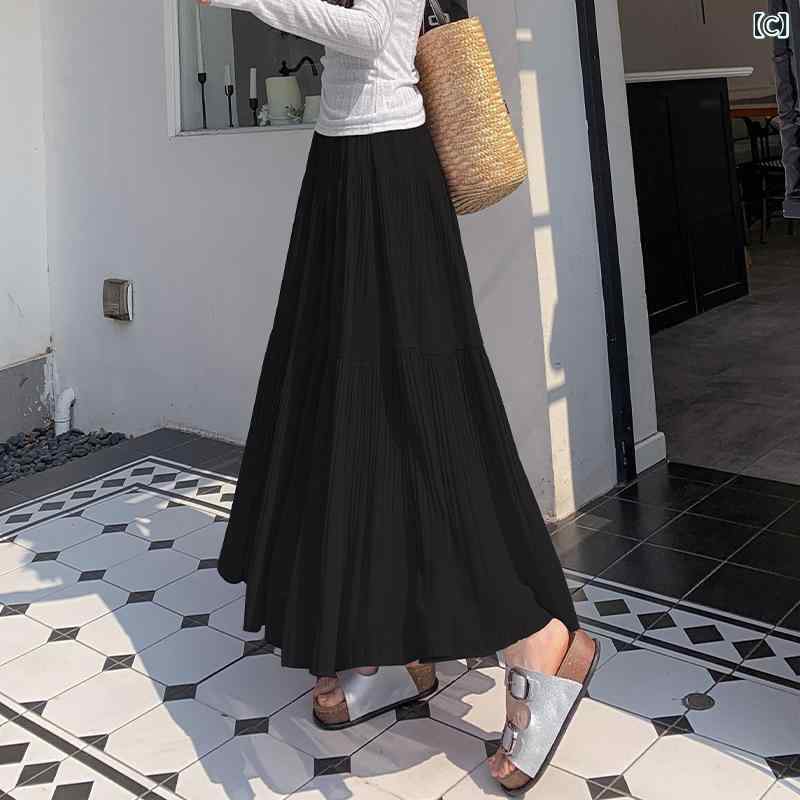プリーツスカート ロング レディース シフォン スカート ハイウエスト 着痩せ ウエストゴム 無地 黒 白 春 夏 秋 冬 マキシスカート 体型カバー 大きいサイズ きれいめ おしゃれ 通勤 オフィス カジュアル フレアスカート ウエストゴム シンプル