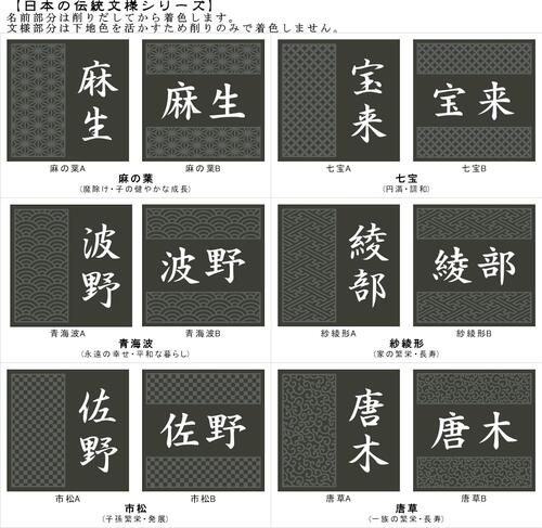 伝統文様の表札 和柄 シンプル 送料無料 150角 玄昌石風 「黒」 【追加マグネット可】 麻の葉 七宝 青海波 紗綾形 市松 唐草 2