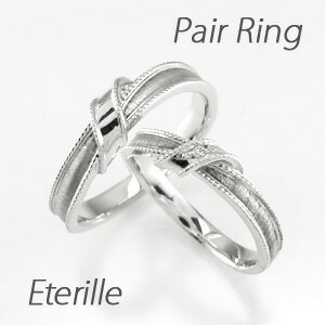 【P10倍 500円OFFクーポン】ペアリング 刻印 プラチナ ダイヤモンド 結婚指輪 マリッジリング リボン アンティーク ミル打ち ツヤ消し オータムセール
