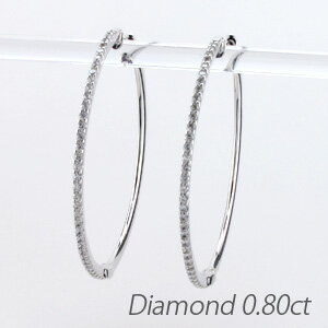 【10%OFF】ピアス ダイヤモンド フープ レディース ダイヤ 中折れ エタニティ ラウンド 華奢 スレンダー 18金 18k k18 ゴールド 0.80 オ...