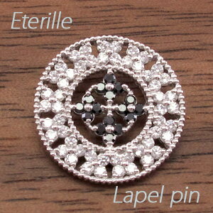 【10%OFF】ブラックダイヤモンド ラペルピン メンズ サークル アンティーク ミル打ち 地金 プラチナ pt900 オータムセール