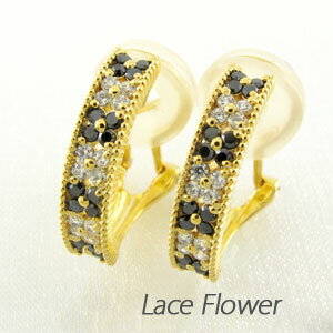 【P5倍 2/1】ブラックダイヤモンド イヤリング ピアス レディース パヴェ 透かし フラワー 花 アンティーク ミル打ち 0.5カラット 18金 18k ゴールド バレンタイン