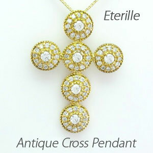 【P5倍 1/30】ダイヤモンド ネックレス 18k ペンダント レディース クロス 十字架 アンティーク ミル ゴールド k18 18金 バレンタイン