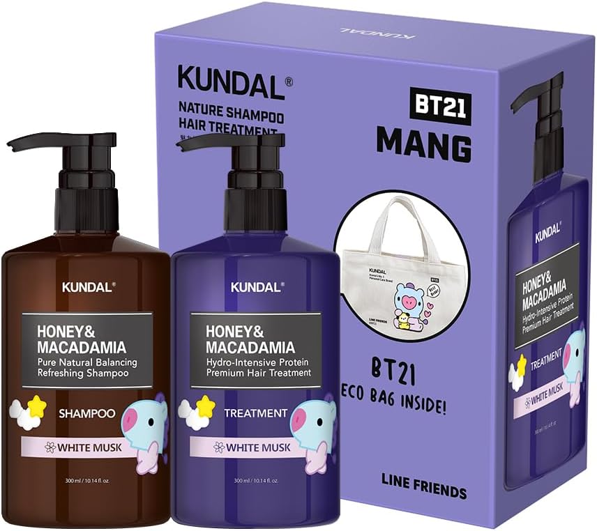 【KUNDAL/BT21/ヘアケア限定セット】クンダルH&Mシャンプー300ml&トリートメント300ml (ホワイトムスクの香り) 2個アソート エコバッグ付きセットのサムネイル