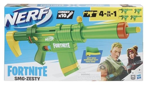 【送料無料】F0319 NERF Fortnite SMG-Zesty エリートダーツブラスター -- 取り外し可能なストックとバレル 取り外し可能なダーツ10個 公式エリートダーツ10個