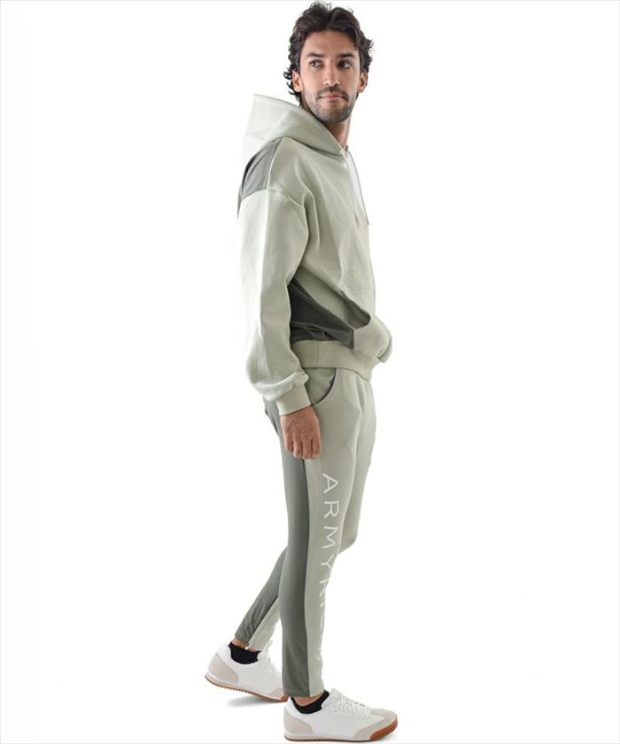 ARMYRICH アーミーリッチ ナイロン切替ボンディングオーバーサイズパーカーセットアップ L.KHAKI (ライトカーキ) キングサイズ 3L 4L 5L メンズファッション トレーニングウエア ルームウエア ジム スポーツ ゴルフ ストレッチ素材 大人カジュアル プルオーバー