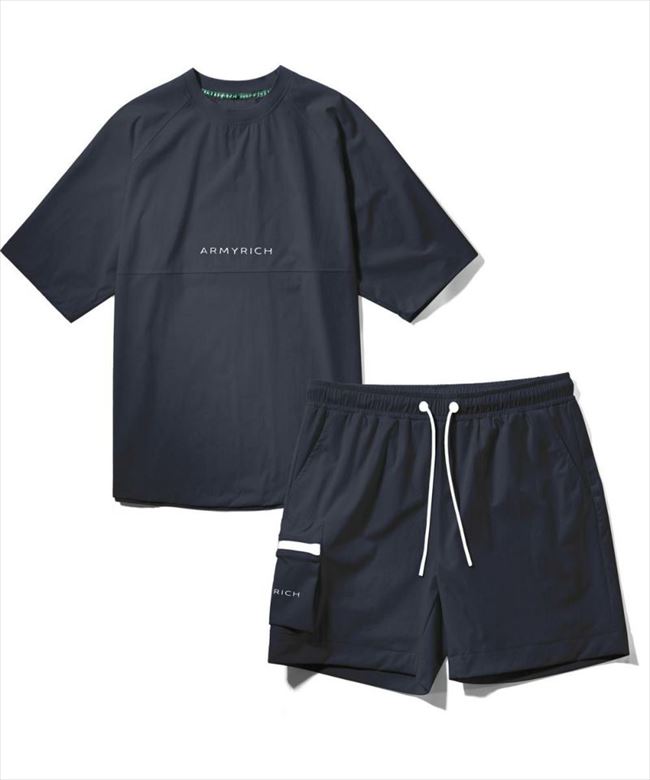 【SALE セール 】 ARMYRICH アーミーリッチ ストレッチペーパーナイロンTシャツ セットアップ NAVY (ネイビー) 春夏新作 メンズファッション ナイロン トレーニングウエア ルームウエア ゴルフ 部屋着 大人カジュアル ストリート系 オーバーサイズ