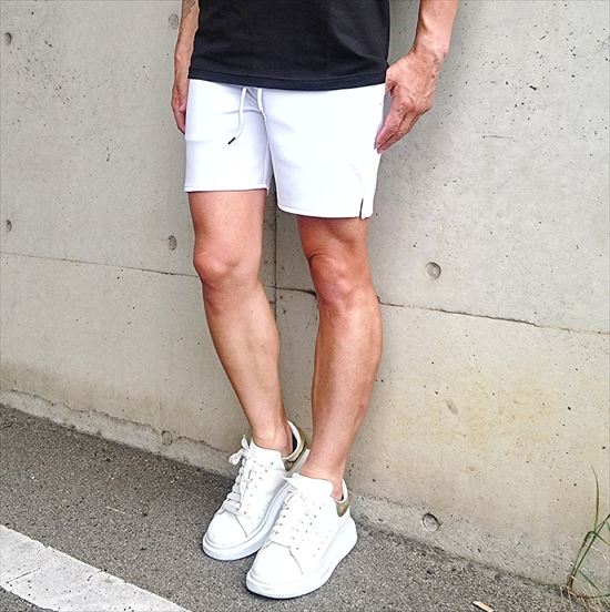 ストレッチダンボールショーツ WHITE (ホワイト) 春夏新作 メンズファッション ボトムス ハーフパンツ ショートパンツ 無地 スエット ストレッチ素材 大人カジュアル ジム着 ストリート系 サーフ