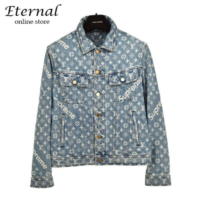 【中古】SUPREME　シュプリーム　LOUIS VUITTON　ルイヴィトン LV Jacquard Denim Chore Coat モノグラムジャガード ジャケット インディゴ 17AW サイズ：48