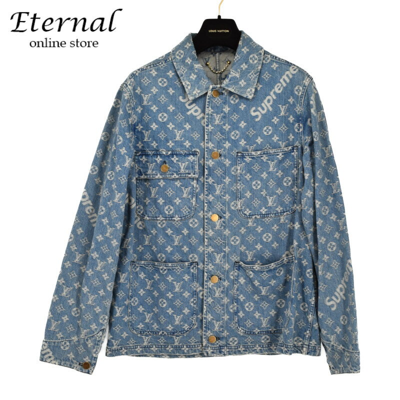 【中古】SUPREME　シュプリーム　LOUIS VUITTON　ルイヴィトン LV 17AW Jacquard Denim Chore Coat モノグラムジャガードデニムジャケット size46