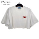 【新品同様】PRADA　プラダ　クロップド丈 Tシャツ ロゴ バッジ付 オーバーサイズ ショート丈 白 ホワイト Sサイズ レディース　アパレル