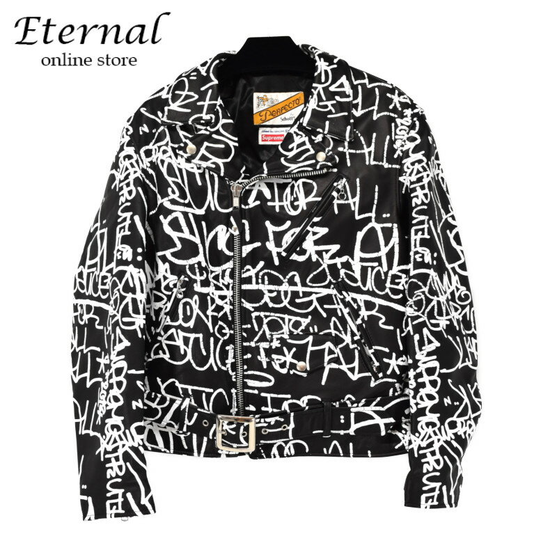 【中古】Supreme×コムデギャルソンシャツ COMME des GARCONS SHIRT ×Schott 18AW Schott Painted Perfecto Leather Jacket ペイント加工ダブルライダースレザージャケット sizeS