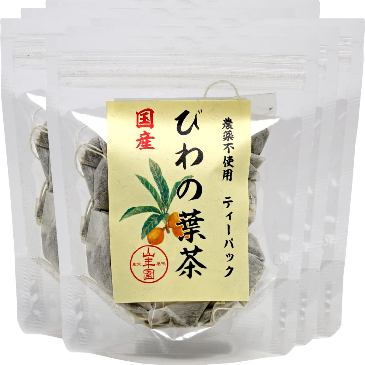 びわの葉茶 ティーパック ノンカフェイン 巣鴨のお茶屋さんが自信を持ってオススメするびわの葉茶 ！ ギフト プレゼント 敬老の日 お茶【国産100%】 【商品名】びわの葉茶 ティーパック 【商品区分】食品 【内容量】1袋(1.5g×20パック)×6 【原材料名】びわの葉 【使用方法】本品1包をマグカップやマグボトルに入れ、熱湯を注ぎ、お好みの濃さでお召し上がりください。 開封後はお早めに召し上がりください。常温保管してください。高温多湿、直射日光は避けて保管してください。 【賞味期限】製造日より約12ヶ月 【販売事業者名】有限会社山年園 【店長の一言】当店で人気の野草茶のびわの葉茶ティーパックがでました。老舗のお茶屋が厳選し尽くしたびわの葉茶ティーパックを是非お試しください