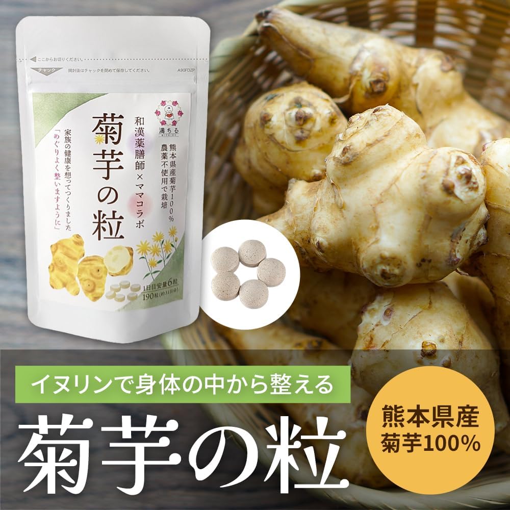 菊芋の粒 190粒(約31日分) 熊本県産菊芋100% 水溶性食物繊維 イヌリン 和漢薬膳師 と ママコラボ 満ちる 10袋セット
