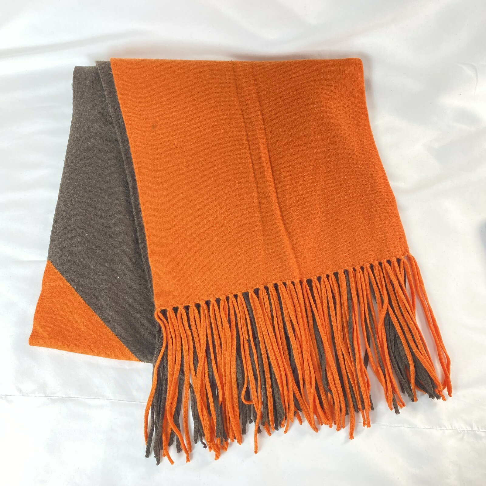 【中古】エルメス HERMES レディース バイカラー マフラー ブラウン オレンジ