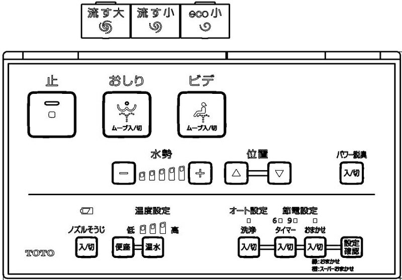 TCM4215　TOTO　ウォシュレットリモコン　流すボタンあり　（TCM8CM56、TCM8CM56AK　他用）