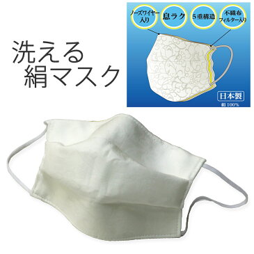 マスク 洗える 日本製 絹マスク シルクマスク おやすみマスク 五重構造 フィルター ウイルス 花粉 予防 対策 繰り返し使える 在庫あり 絹 シルク