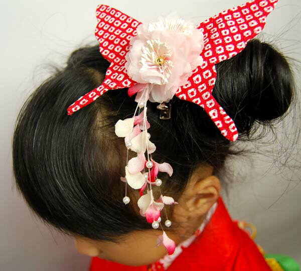 髪飾り 鹿の子絞り蝶赤 JAPAN STYLE ジャパンスタ