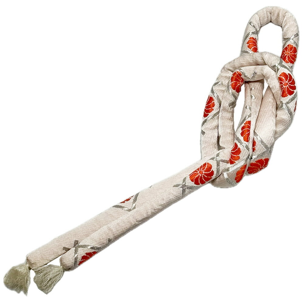 高級丸ぐけ 子供帯締め 白/朱 金襴 七五三 着物 3歳 7歳 七五三 女の子 女児