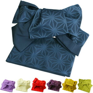 作り帯 浴衣帯 麻の葉 変り織 両面小袋半幅帯 つばめ結び帯 送料無料