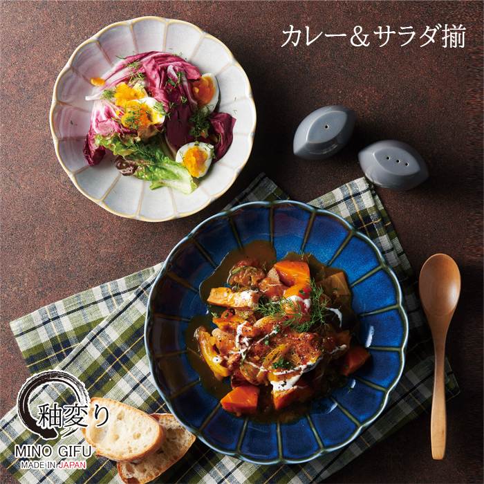 【11/20 20:00～11/27 1:59 ポイント5倍】【一部即納】釉変り　カレー＆サラダ揃【直径22cm】プレゼン..