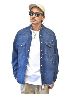 Wrangler PAINT REMAKE DENIM SHIRT BLUEBLACK󥰥顼 ڥȡǥ˥ॷġ礭᥷ʡŹ ɥȥաڥФBLUE ֥롼ǥ˥࿧BLACK ӥơ ù