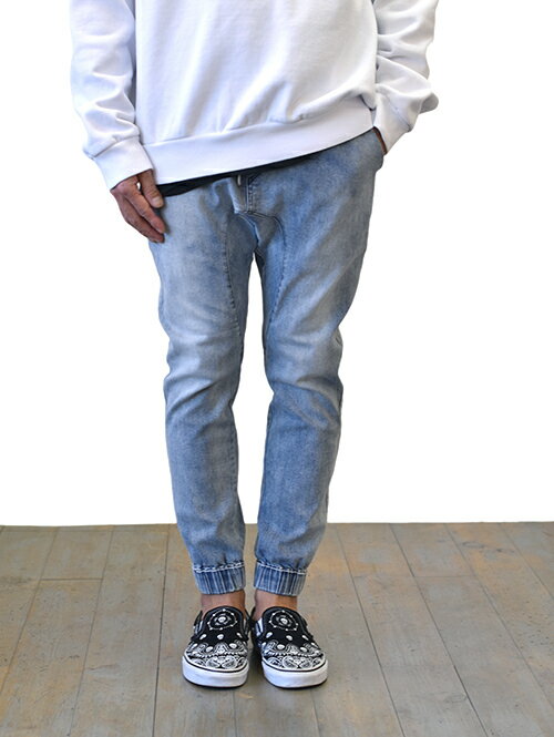 ZANEROBE JAPAN MODEL　Sureshot Denim jogger Mid Blue ジャパンモデル ゼインローブ ダメージ加工　スェットパンツ 感覚　ジーンズ　ジョガー　メンズパンツ　ミッドブルー　薄い青色　リラックス