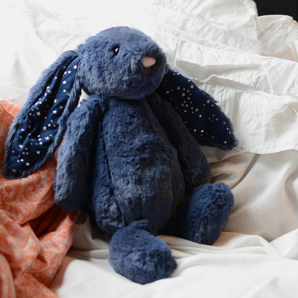  Jellycat Bashful Stardust Bunny Mジェリーキャット スターダスト バニーMサイズ　ネイビー色　紺　ウサギ　星 耳正規代理店 輸入品