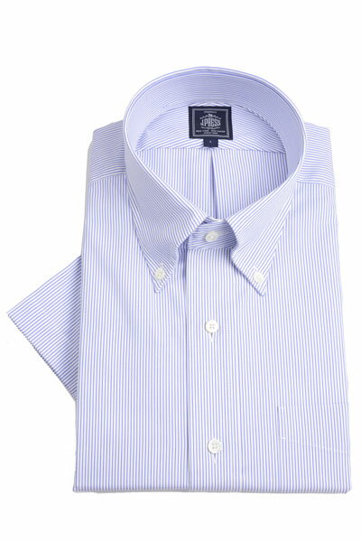 Jプレス メンズ J.PRESS 0081 半袖BDドレスシャツ ブルー系 マイクロストライプ プレミアムプリーツ（形態安定機能）