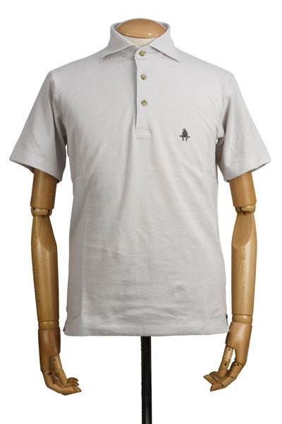 ポール・スチュアート メンズ Paul Stuart アイコニック半袖ポロシャツ オフホワイト コットン鹿の子無地 胸ワンポイント刺繍入り