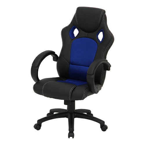 カラー:ブラック・ブルー全体：幅630 × 奥行630 × 高さ1060〜1160座面高：430〜530mm耐荷重(座面)：80kg座面サイズ：520x510mm■構造部材：金属（鋼）／ナイロン樹脂／合板　■張り材：合成皮革（PU）　■クッション材：ウレタンフォーム