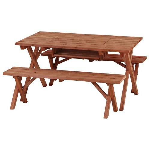 ★代引不可★81761 [不二貿易　杉材 BBQテーブル&ベンチセット (コンロスペース付)]