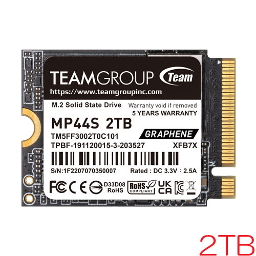 Team TM5FF3002T0C101 [2TB MP44S SSD M.2 (2230) PCIe 4.0 x4 NVMe 3D NAND 450TBW 5ǯݾ]