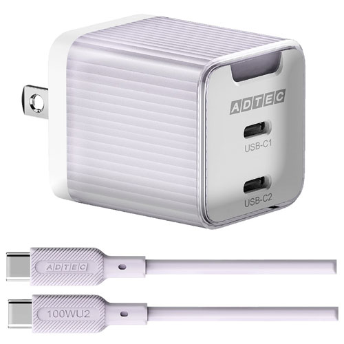 アドテック APD-V045C2-PU-SC10U2 [PD充電器 最大45W Type-C×2、PD3.0対応 Type-C ケーブル (100W対応)付 パープル]