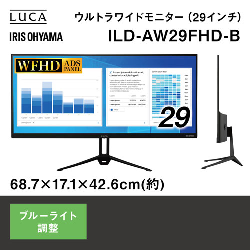 アイリスオーヤマ ILD-AW29FHD-B [ウルトラワイドモニター 29型/2560×1080/HDMI、DisplayPort/ブラック/スピーカー：なし]
