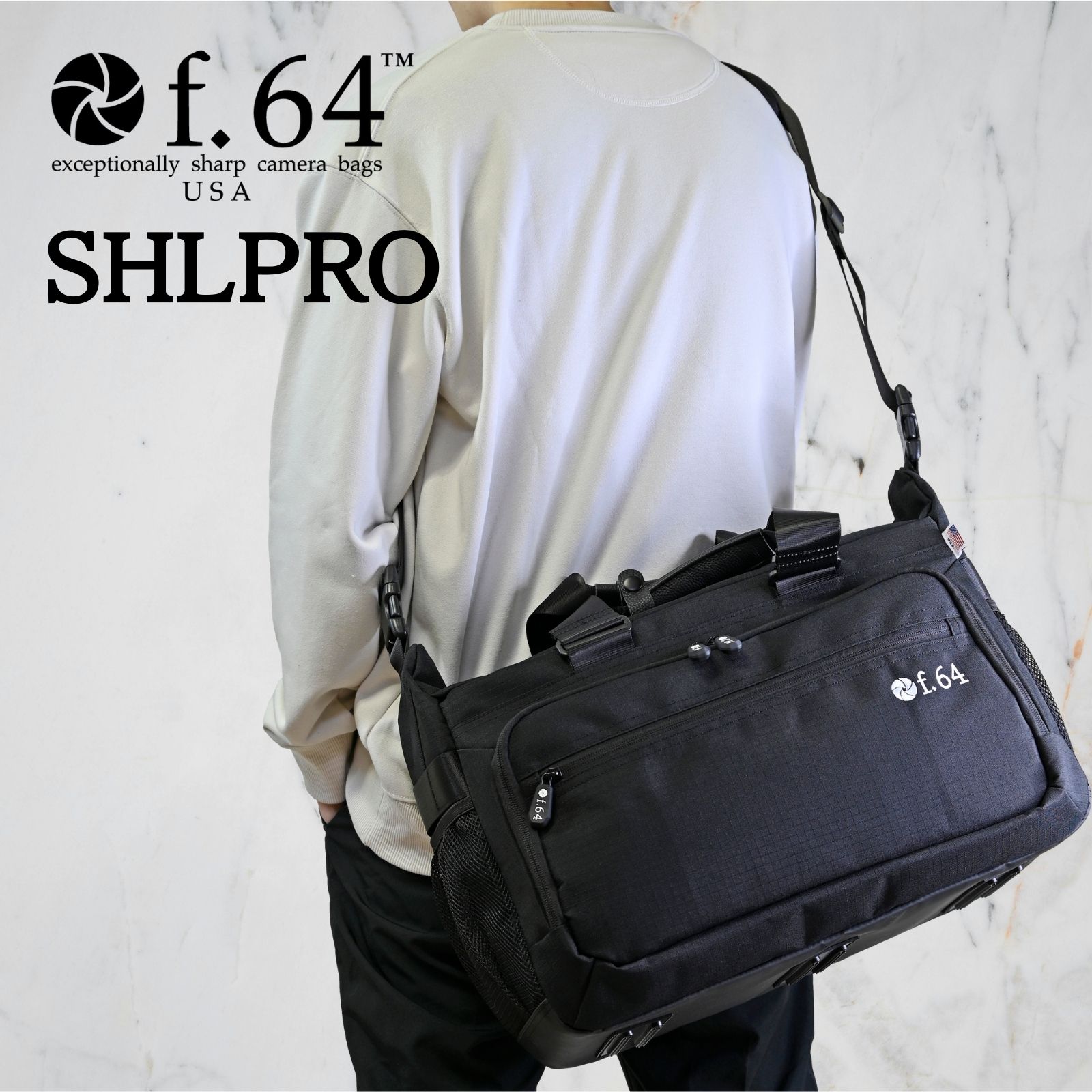 【 大容量 × カメラショルダー 】 カメラバッグ ショルダー 大型 カメラ レンズ f.64 一眼レフ ハイエンド 2台収納 大容量 耐久性 キャリーオン プロ アマ 仕切り DSLR ウレタン ショルダーパッド スナップ 機材 スタジオ カメラマン 風景撮影 ターポリン F64 SHLPRO