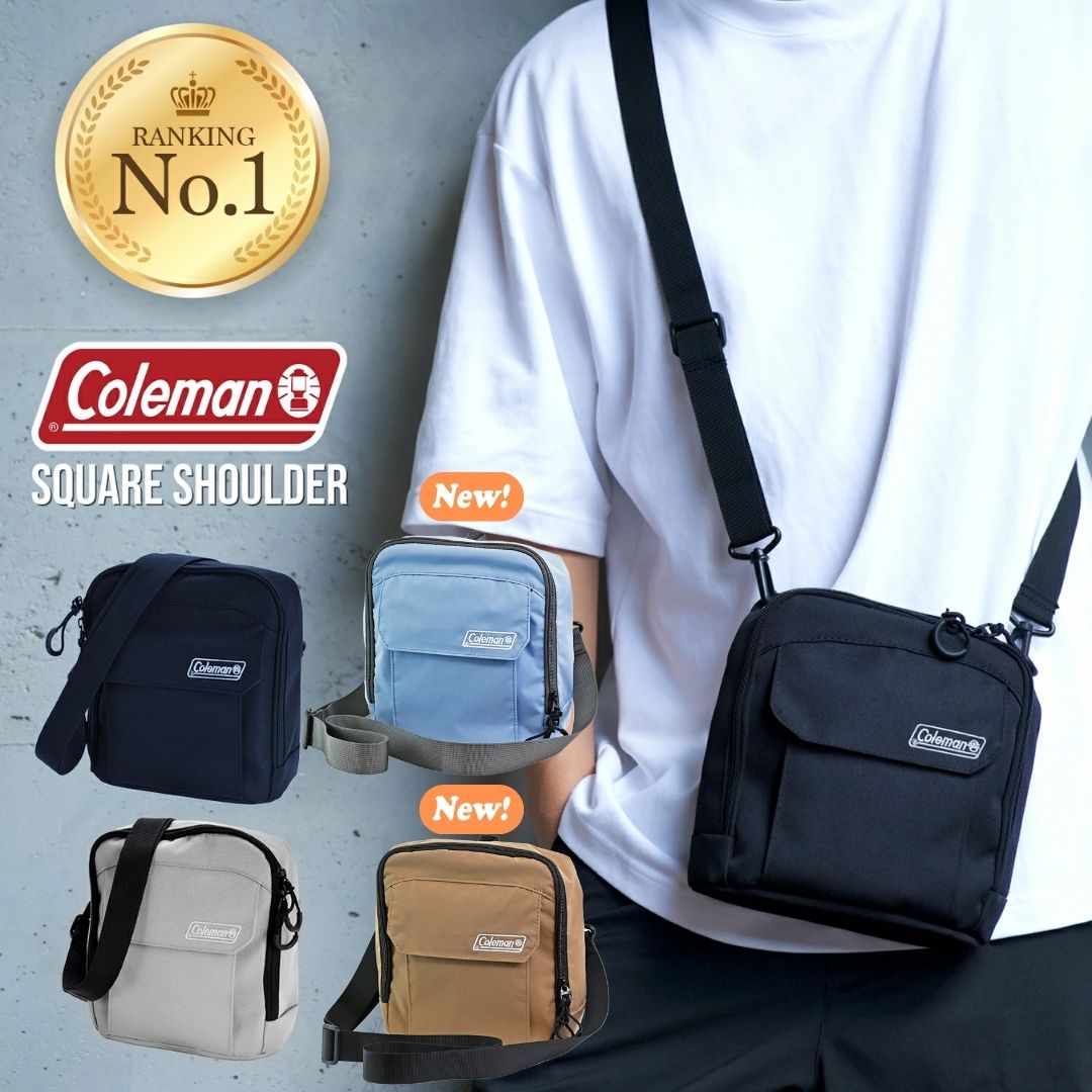 【 Coleman ショルダーバッグ 】メンズ レディース 斜めがけ 軽量 軽い 肩かけ スクエア コールマン カジュアル おしゃれ タウン 使いやすい 背面メッシュ サブバッグ アウトドア フェス お散歩バッグ 旅行 ミニバッグ ポーチ 小型 ボディバッグ シンプル ブラック