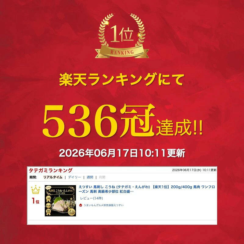 えつすい 馬刺し こうね (タテガミ・えんがわ) 【楽天1位】200g/400g 馬肉 ワンフローズン 馬刺 高級希少部位 紅白盛り 小分け 冷凍 刺身用 縁起物 ギフト お歳暮 御年賀 父の日 お中元 グルメ食品 売れ筋 お取り寄せ あす楽 送料無料【動画あり】【おつまみ・贈答用】★ - Image 3