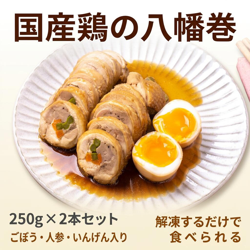 Rakuten - 国産鶏の八幡巻 250g × 2本セット【動画あり】調理済み 冷凍 解凍するだけ ごぼう 人参 いんげん 三色 国産鶏肉 国内加工 おせち お弁当 おつまみ 和惣菜 時短 冷凍保存 家庭用 業務用 えつすい ★[どれでも5品で送料無料]
