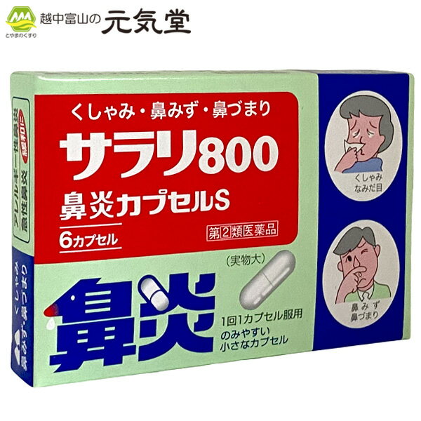 【P10倍＆購入金額で選べるクーポン配布のW割】※在庫限りで終売となります【第(2)類医薬品】サラリ800鼻炎カプセルS 6カプセル 鼻炎 くしゃみ 鼻水 鼻づまり 富山めぐみ製薬 置き薬 配置薬 ※こちらの商品はお一人様1箱限りとなります